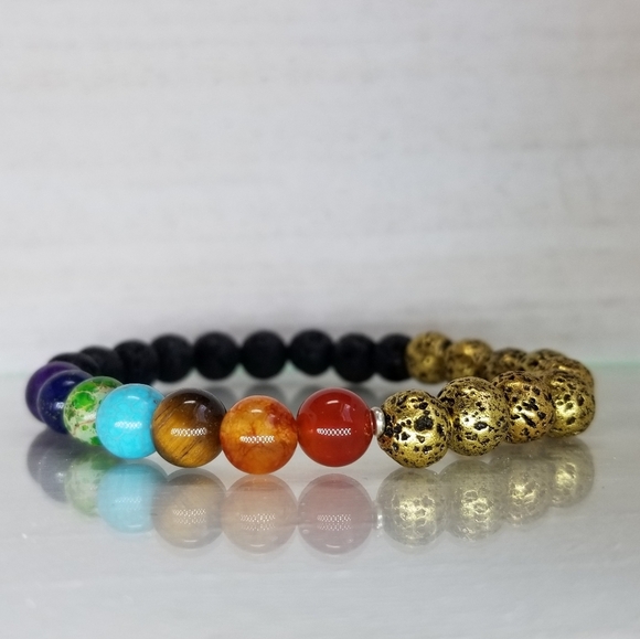 Black & Gold Yin & Yang 7 Chakra Healing Bracelet - Picture 2 of 10